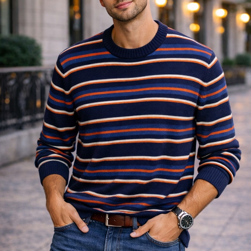 Calvin Klein Men's Crewneck Sweater - Navy, Red, White Stripes